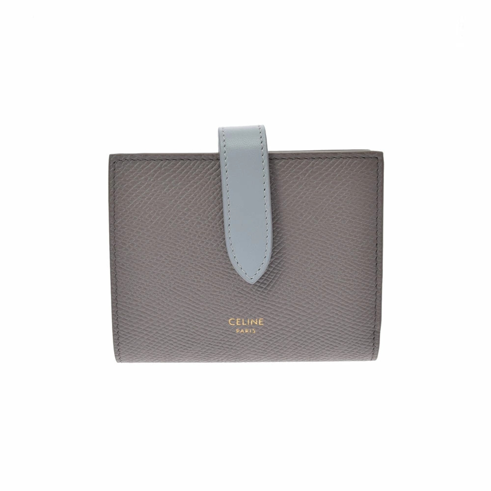 CELINE Strap Wallet Army Green Blue Calfskin Bi fold